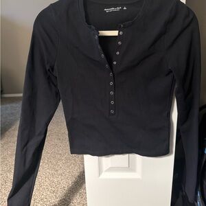 Abercrombie & Fitch Black Ribbed Henley Long Sleeve Top